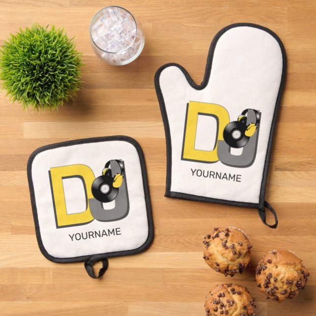 DJ custom name Oven Mitt & Pot Holder Set (Top Down)