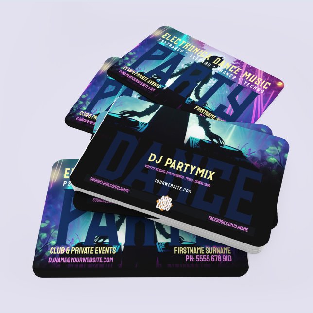 DJ Dance Party Forest Rave Twin Decks Business Card (Business cards for DJ - electronic music, dance party, rave, doof with space for logo)