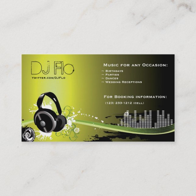 DJ - deejay music coordinator Business Card (Front)