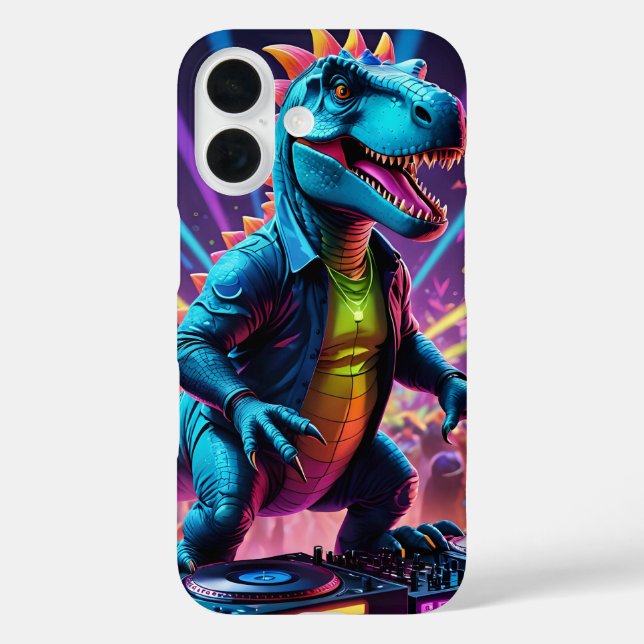 DJ Dinosaur Party With Neon Lights Case-Mate iPhone Case (Back)