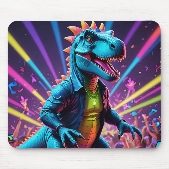 DJ Dinosaur Party With Neon Lights Mouse Pad (Front)
