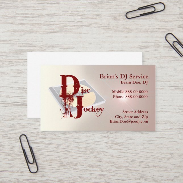 DJ Disc Jockey DeeJay Business Card (Front/Back In Situ)