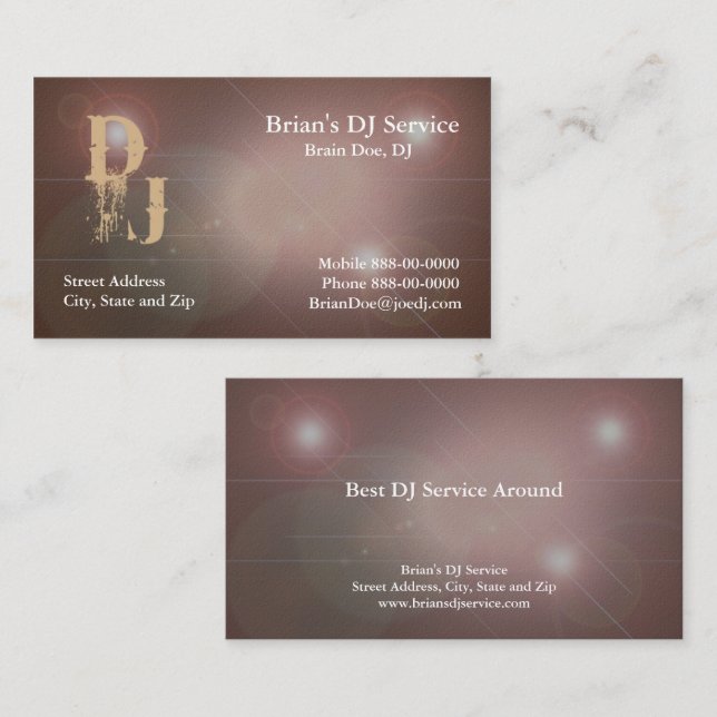 DJ Disc Jockey DeeJay Business Card (Front/Back)