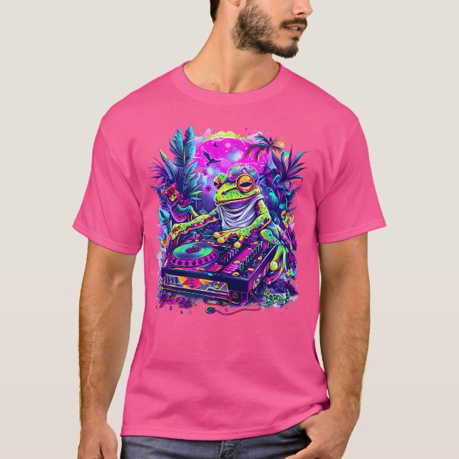 Dj Frog Dance Music Edm Dj Toad Colourful Turntabl T-Shirt (Front)