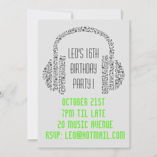 DJ funky cool music teenage boys birthday party Invitation (Front)