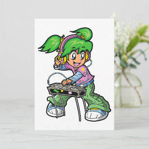 DJ Girl with Green Hair and Headphones Invitation
