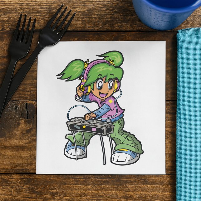 DJ Girl with Green Hair and Headphones  Napkin (Creator Uploaded)