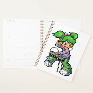 DJ Girl with Green Hair and Headphones  Planner