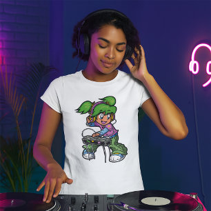 DJ Girl with Green Hair and Headphones T-Shirt