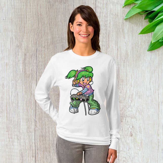 DJ Girl with Green Hair and Headphones  T-Shirt (Creator Uploaded)