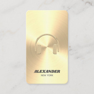 DJ Gold-Chrome Faux Vintage Headphone Business Card