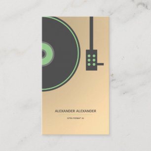 DJ Gold Faux & Green Turntable Minimalist Business Card