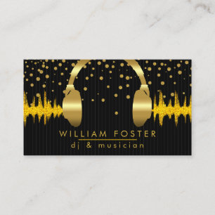 DJ Headphone Gold Confetti Sound Beats Music Business Card