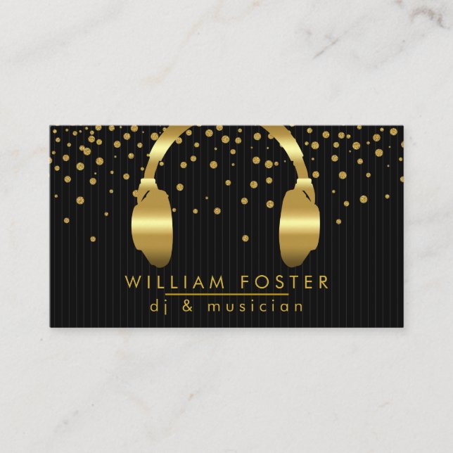 DJ Headphone Gold Confetti Sound Engineer Music Business Card (Front)