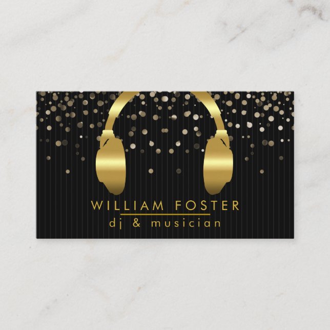 DJ Headphone Gold Sound Engineer Music Business Card (Front)