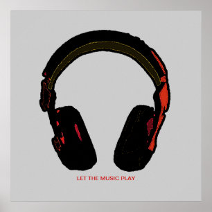 dj headphone music wall print