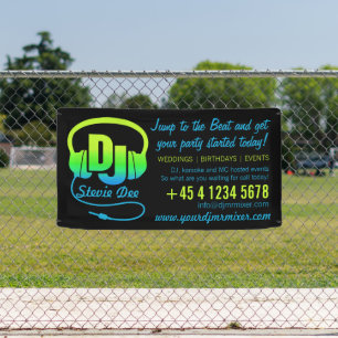 DJ headphones green blue on black promotional Banner