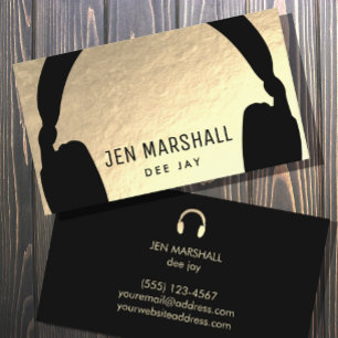 DJ headphones on faux gold foil Business Card