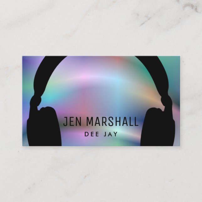 DJ headphones on faux holographic Business Card (Front)