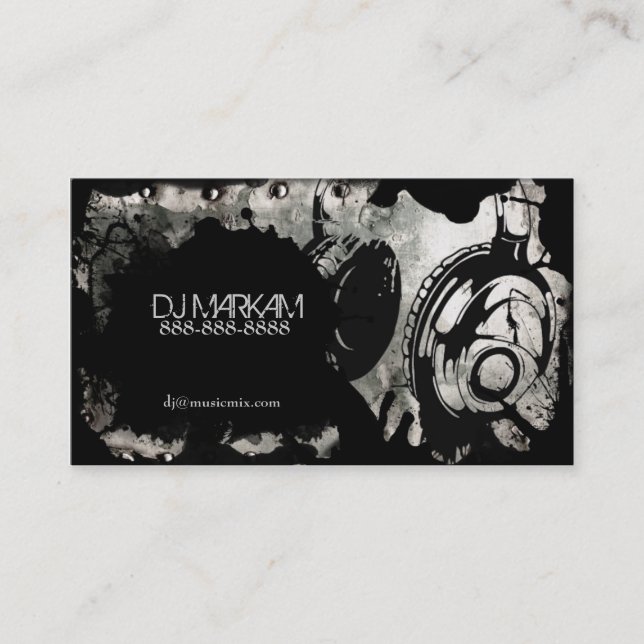 DJ Headphones & Splatter on Metal Business Cards (Front)