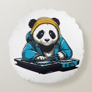 DJ Kawaii Panda Round Cushion