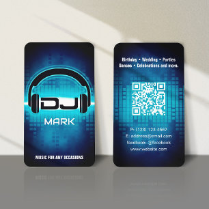 DJ Modern Blue Business Card with QR code