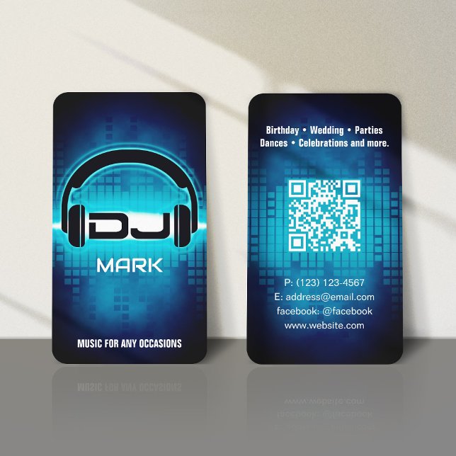 DJ Modern Blue Business Card with QR code (Creator Uploaded)