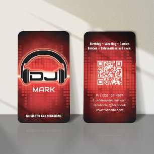 DJ Modern RED Business Card with QR code