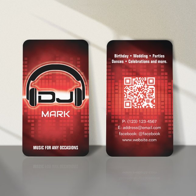 DJ Modern RED Business Card with QR code (Creator Uploaded)