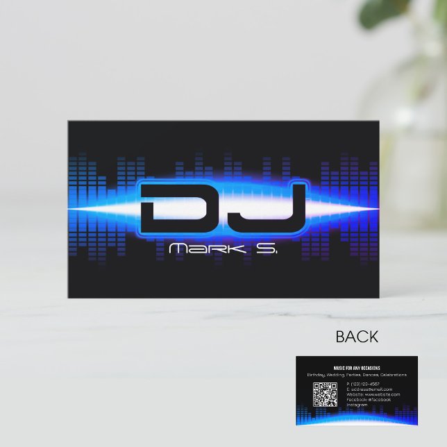 DJ Modern Royal Blue Business Card with QR code (Creator Uploaded)