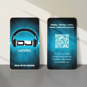 DJ Modern Sky Blue Business Card with QR code
