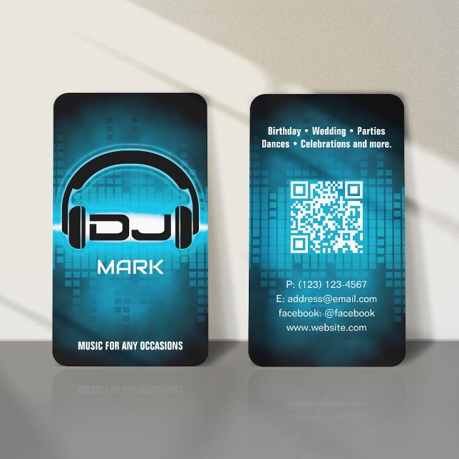 DJ Modern Sky Blue Business Card with QR code (Creator Uploaded)