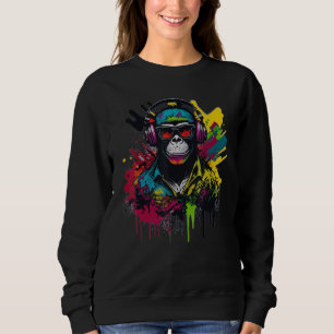 DJ Monkey Chimp With Sunglasses & Headphones Cool Sweatshirt