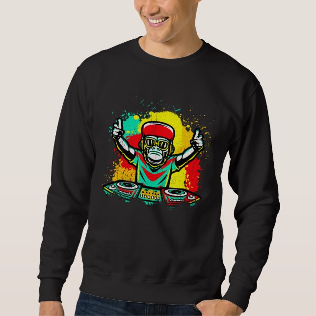 DJ Monkey Music Party Fun Sunglasses Fun Dancing C Sweatshirt (Front)