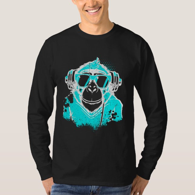 DJ Monkey Music Party Fun Sunglasses Fun Dancing C T-Shirt (Front)