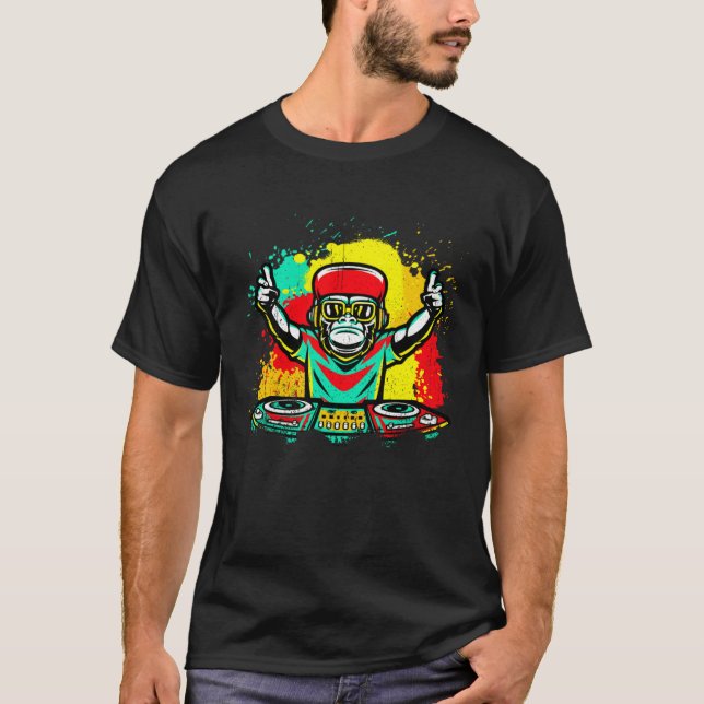 DJ Monkey Music Party Fun Sunglasses Fun Dancing C T-Shirt (Front)