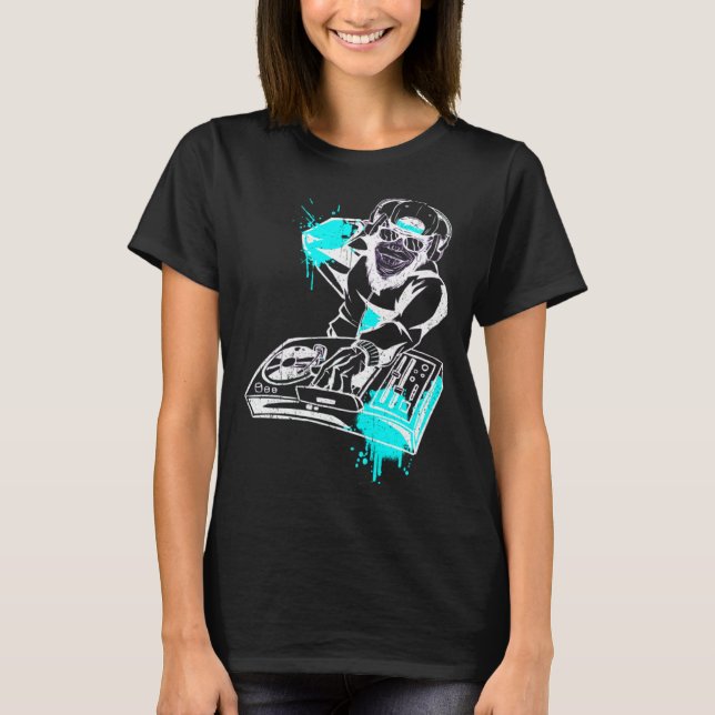 DJ Monkey Music Party Fun Sunglasses Monkey Headph T-Shirt (Front)
