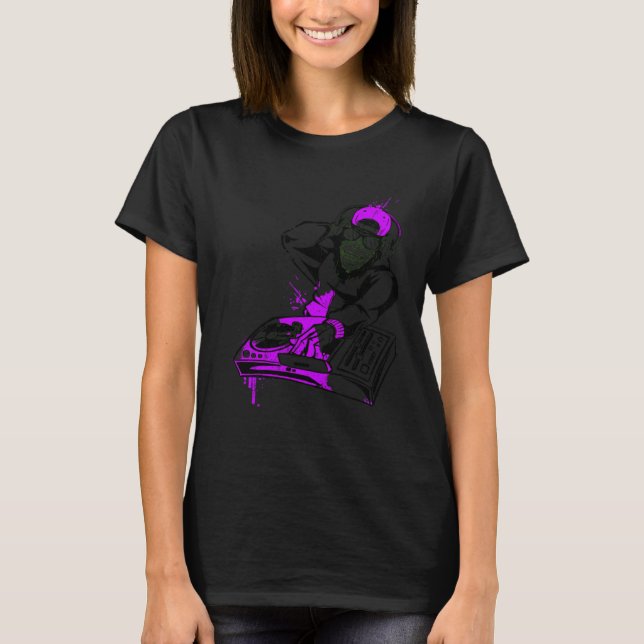 DJ Monkey Music Party Fun Sunglasses Monkey Headph T-Shirt (Front)