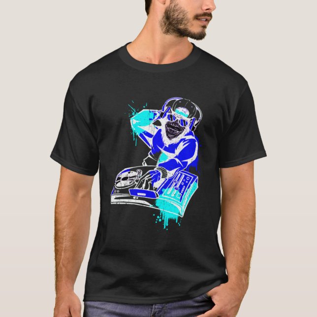 DJ Monkey Music Party Fun Sunglasses Monkey Headph T-Shirt (Front)