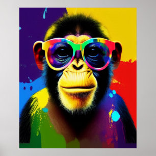 DJ Monkey Print, Stylish Colourful Glasses, Chimp Poster