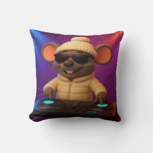 DJ Mouse Throw Pillow Funny Cartoon Party Anima