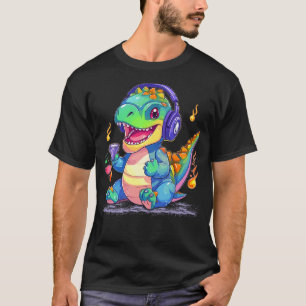 DJ Music Dino Headphones Cool Music Producer T-Rex T-Shirt