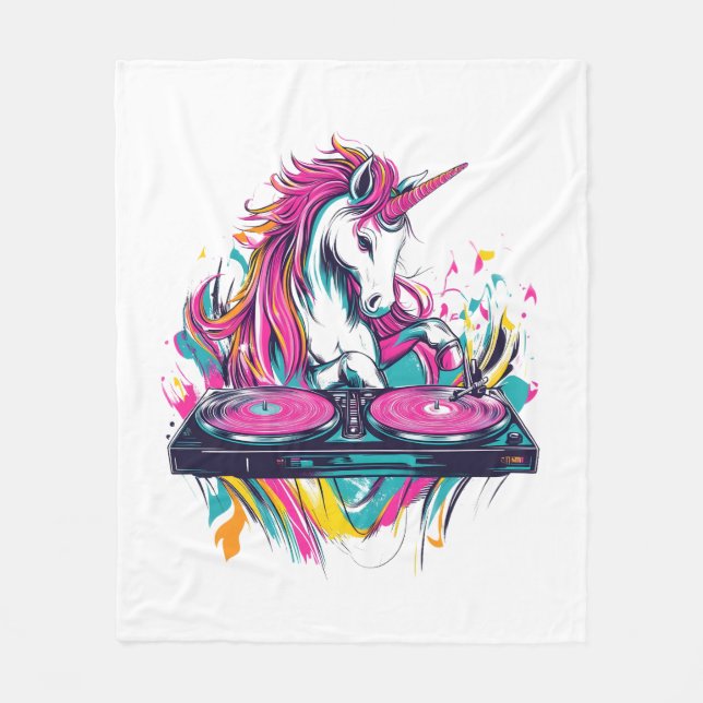 DJ Music Unicorn (1) Fleece Blanket (Front)