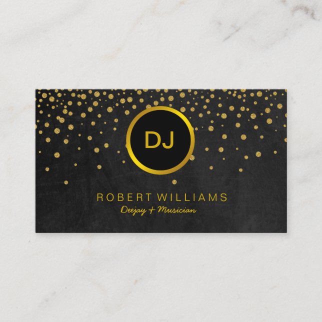 DJ Musician Professional Music Teacher Gold Black Business Card (Front)