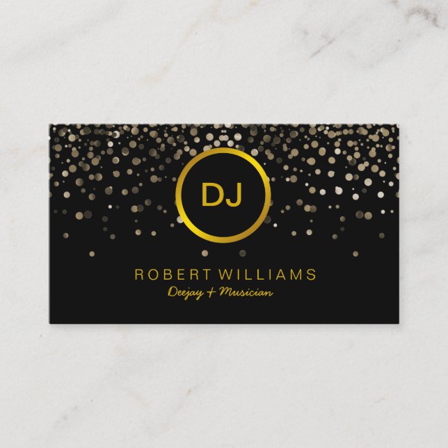 DJ Musician Professional Music Teacher Gold Black Business Card (Front)
