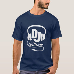 DJ name headphone white on dark graphic t-shirt