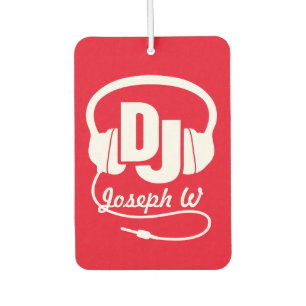 DJ name headphone white on red air freshener