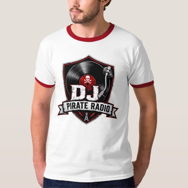 DJ Pirate Radio Ringer T-Shirt front & back (Front)