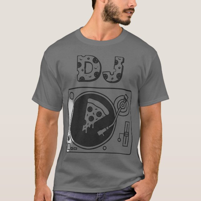 DJ Pizza Slice Turntable Cartoon T-Shirt (Front)