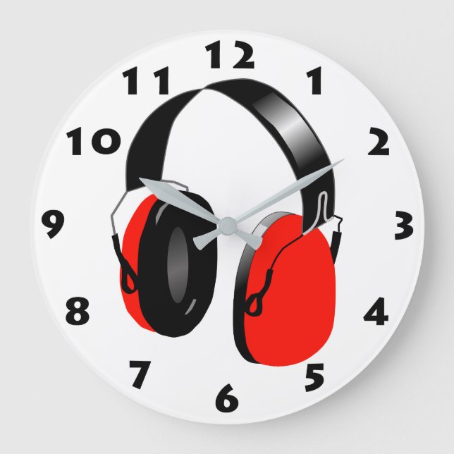 DJ RED HEADPHONES WITH BLACK NUMBERS LARGE CLOCK (Front)